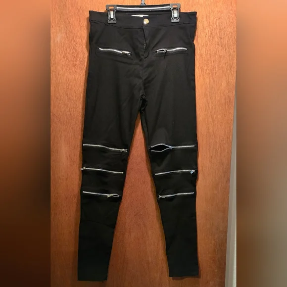 Aiweiyi Black Zipper Detail stretch Jeans szS - Picture 2 of 8